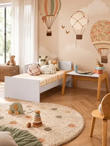 Berço Infantil Guti Retrô Off White e Amêndoa - Móveis Peroba