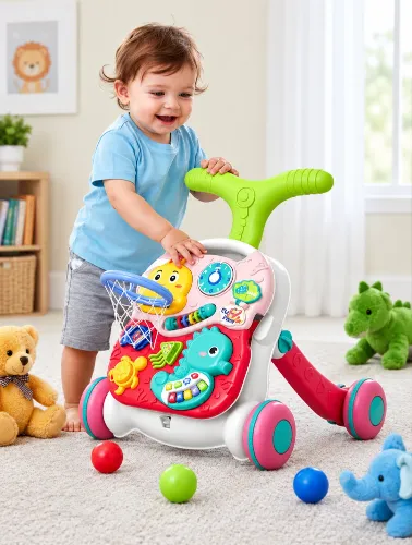 Andador Infantil Fundo do Mar Verde e Rosa 2 em 1 - Zippy