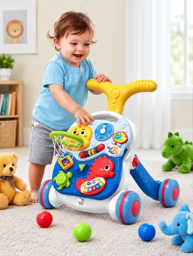 Andador Infantil Fundo do Mar Amarelo e Azul 2 em 1 - Zippy