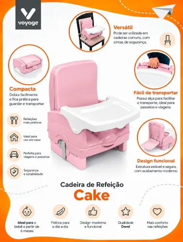 Cadeira de Refeição Portátil Cake Rosa - Voyage