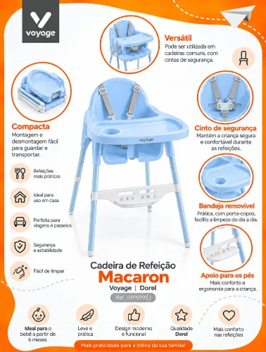 Cadeira de Refeição Macaron Azul- Voyage
