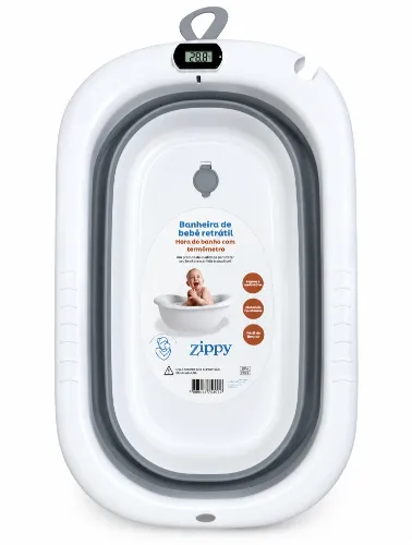 Banheira para Bebê Retangular Cinza com Termômetro- Zippy