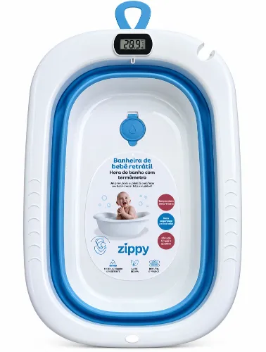 Banheira para Bebê Retangular Azul com Termômetro - Zippy
