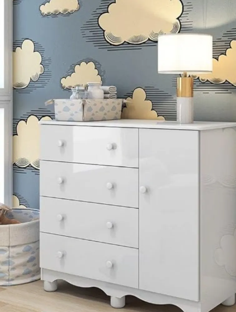 Cômoda Gaveteiro de Bebê 1 Porta 4 Gavetas Junior - Móveis Peroba