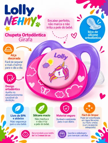 Chupeta Ortodôntica +6 Meses Silicone Unicórnio -  Lolly