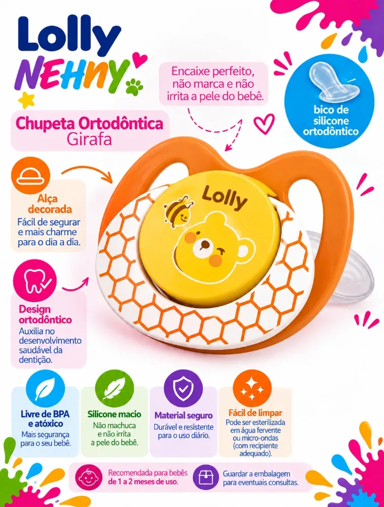 Chupeta Ortodôntica +6 Meses Silicone Urso - Lolly
