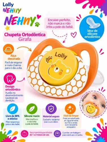 Chupeta Ortodôntica +6 Meses Silicone Urso -  Lolly