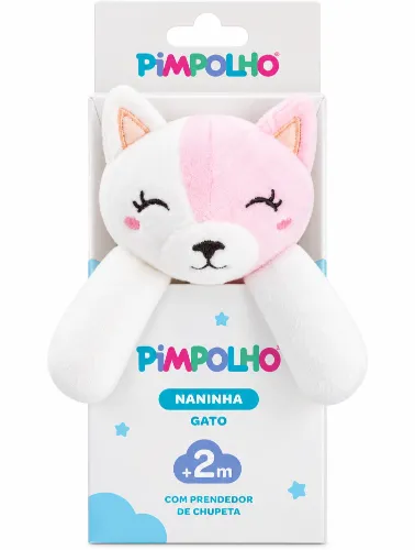 Naninha com Prendedor de Chupeta Branca / Gato - Pimpolho