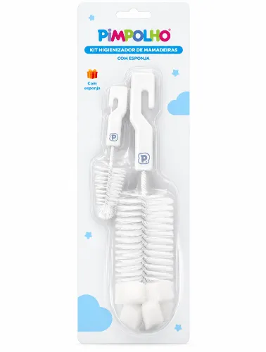 Kit Escova para Mamadeiras com Esponja Unissex Branco - Pimpolho