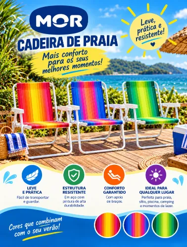Cadeira de Praia Alta em Aço para Praia e Camping - MOR