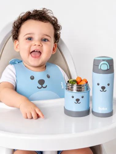 Babador de Silicone com Pega Migalhas Gumy Azul - Buba
