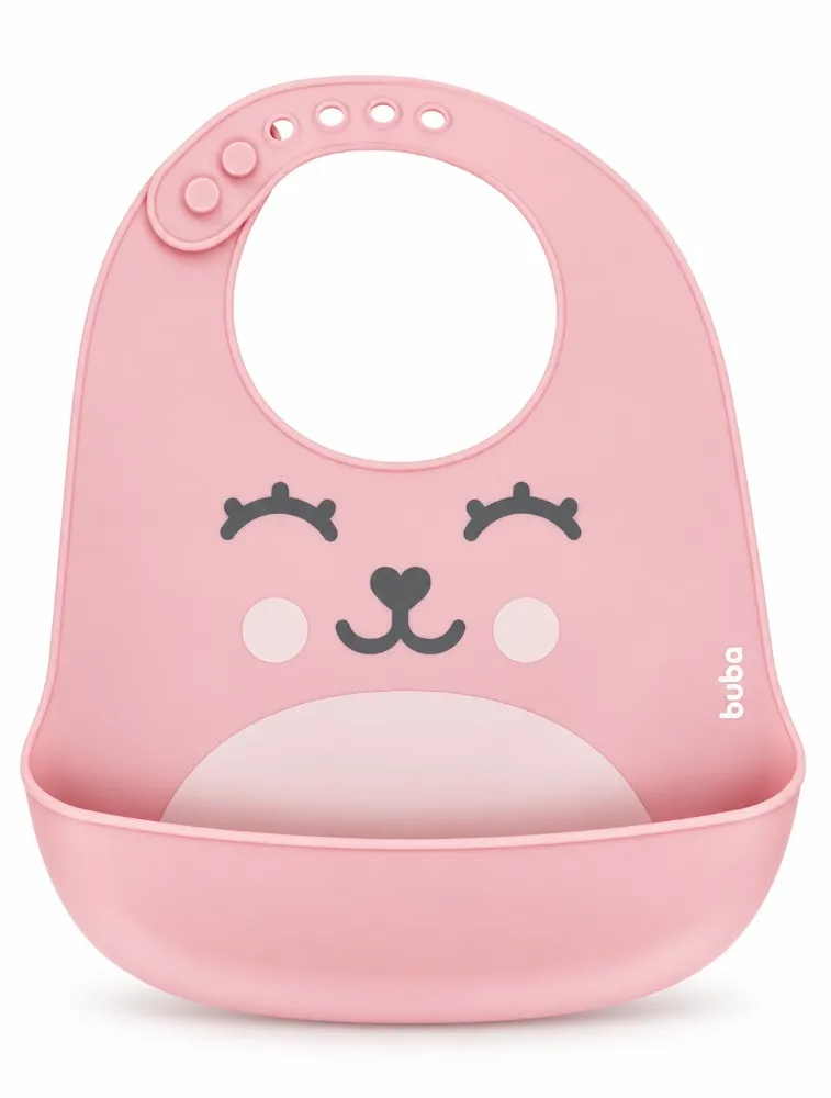 Babador de Silicone com Pega Migalhas Gumy Rosa - Buba