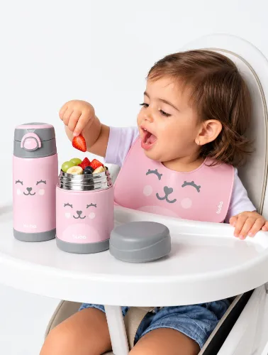 Babador de Silicone com Pega Migalhas Gumy Rosa - Buba