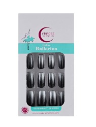 FHACES UNHAS BAILARINA PRETA PONTA PRATA METALICA