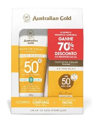Kit Australian Gold Alta Proteção FPS 50 Protetor Solar Corporal Ultraleve 200g + Facial Gel Creme Antipoluição 50g