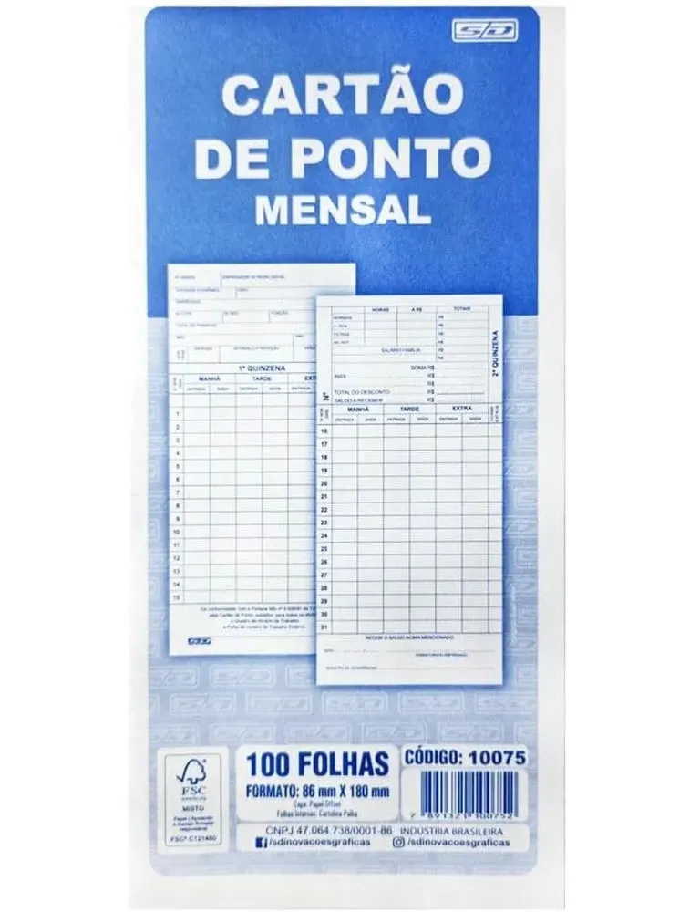 CARTAO DE PONTO SAO DOM MENSAL PALHA 100FLS 10075