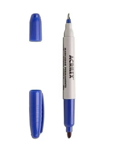 MARCADOR PERMANENTE ACRILEX PONTA DUPLA AZUL