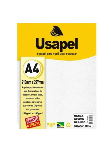 PAPEL CASCA DE OVO USAPEL A4 180G 50F BRANCO