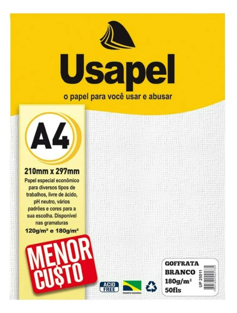 PAPEL GOFFRATA USAPEL A4 180G BRANCO 50F