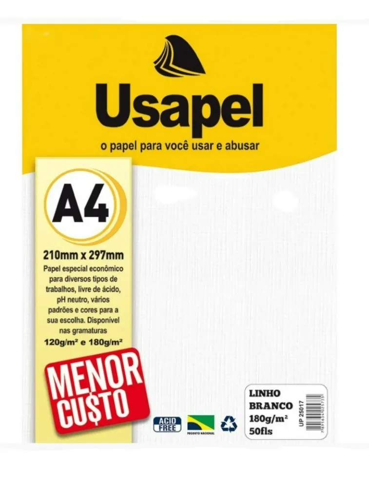 PAPEL LINHO USAPEL A4 180G BRANCO 50F
