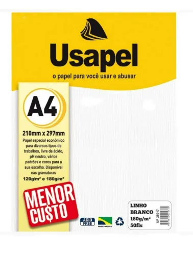 PAPEL LINHO USAPEL A4 180G BRANCO 50F
