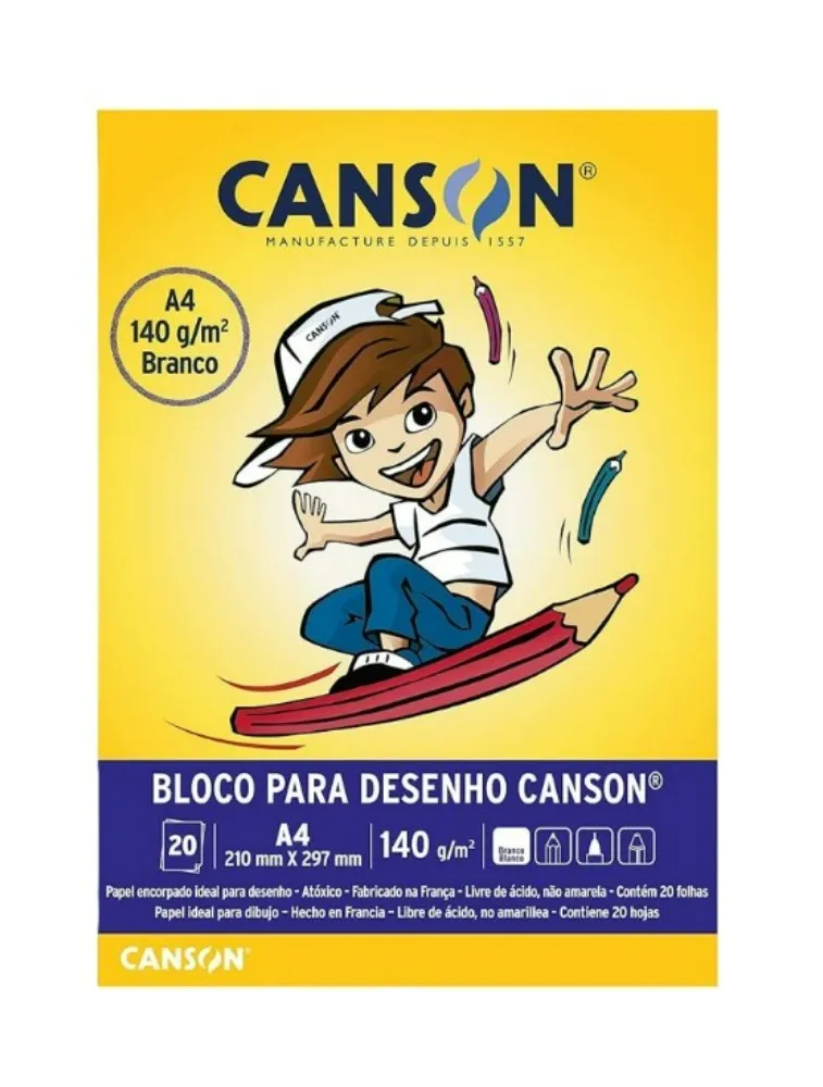 BLOCO P/DESENHO CANSON A4 BRANCO 140G 20 F