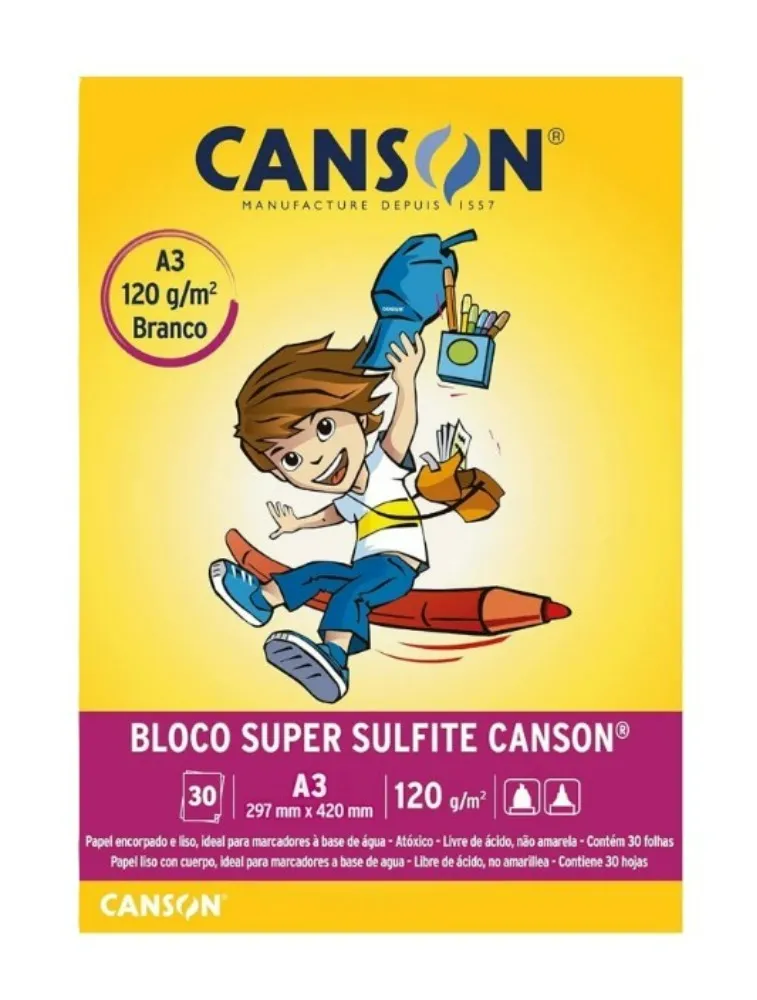BLOCO P/DESENHO CANSON LISO A3 BRANCO 120G 30F