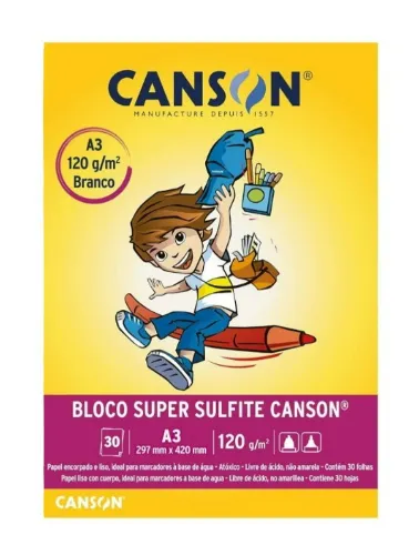 BLOCO P/DESENHO CANSON LISO A3 BRANCO 120G 30F