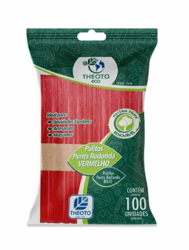 PALITO DE PICOLE THEOTO ECO PONTA REDONDA VERMELHO
