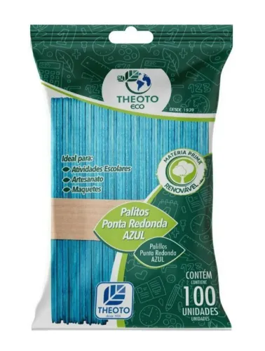 PALITO DE PICOLE THEOTO ECO PONTA REDONDA AZUL