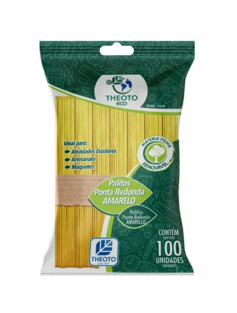 PALITO DE PICOLE THEOTO ECO PONTA REDONDA AMARELA