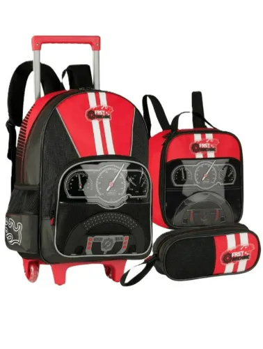 KIT MOCHILA COM CARRINHO, LANCHEIRA E ESTOJO FAST MACHINE FM25030K