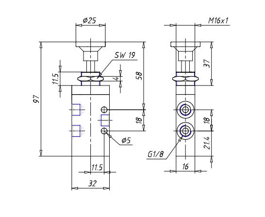 VALVULA BOTAO 3/2 VIAS G1/8