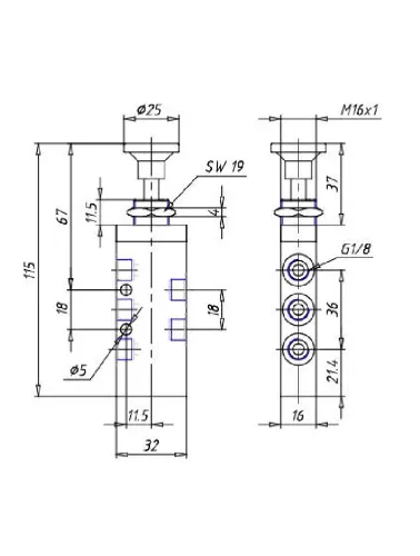 VALVULA 5/2 VIAS G1/8 BOTAO TRAVA