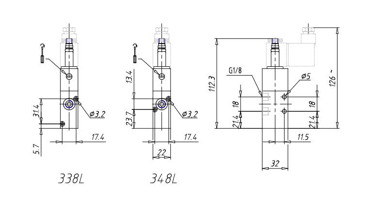 VALVULA 3/2 VIAS G1/8 SIMPLES SOLENOIDE RETORNO
