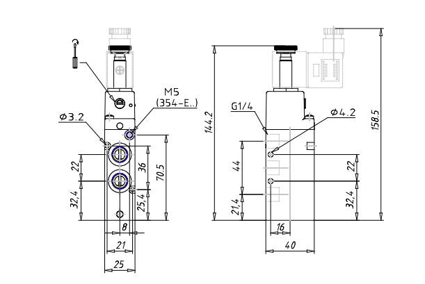 VALVULA 5/2 VIAS G1/4 DUPLO SOLENOIDE