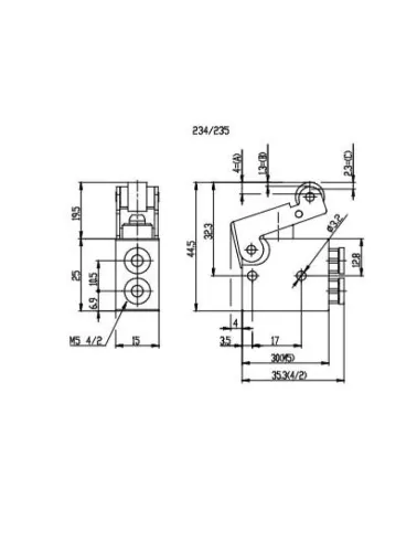 MINI VALVULA 3/2 VIAS NF RETORNO MOLA TUBO 4MM ACIONAMENTO ROLETE