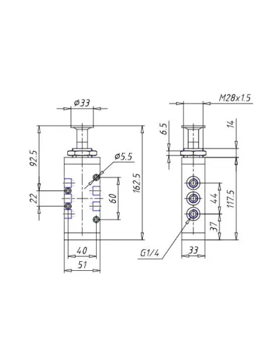VALVULA 5/2 VIAS G1/4 BOTAO/TRAVA RPN