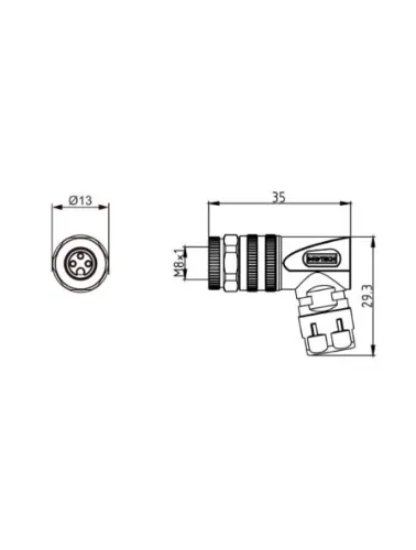 CONECTOR C/LED M8 ANGULAR F 3 PINOS