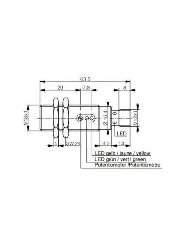 SENSOR OTICO DIFUSO M18 X 63,5MM LED RED