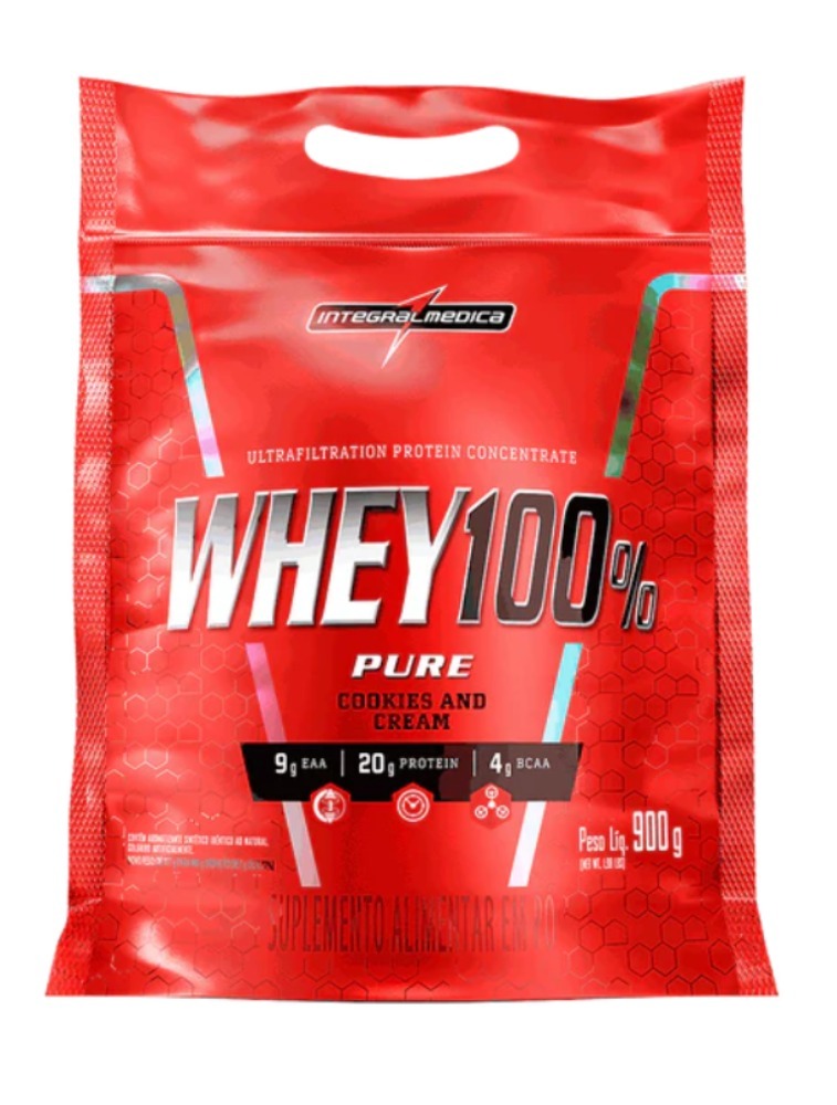 WHEY 100% PURE 900G REFIL COOKIES CREAM INTEGRAL MEDICA
