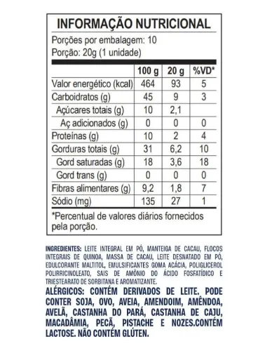 BARRA CHOCOLATE ZERO 20G LEITE/CRISPIES QUINOA GOLDKO