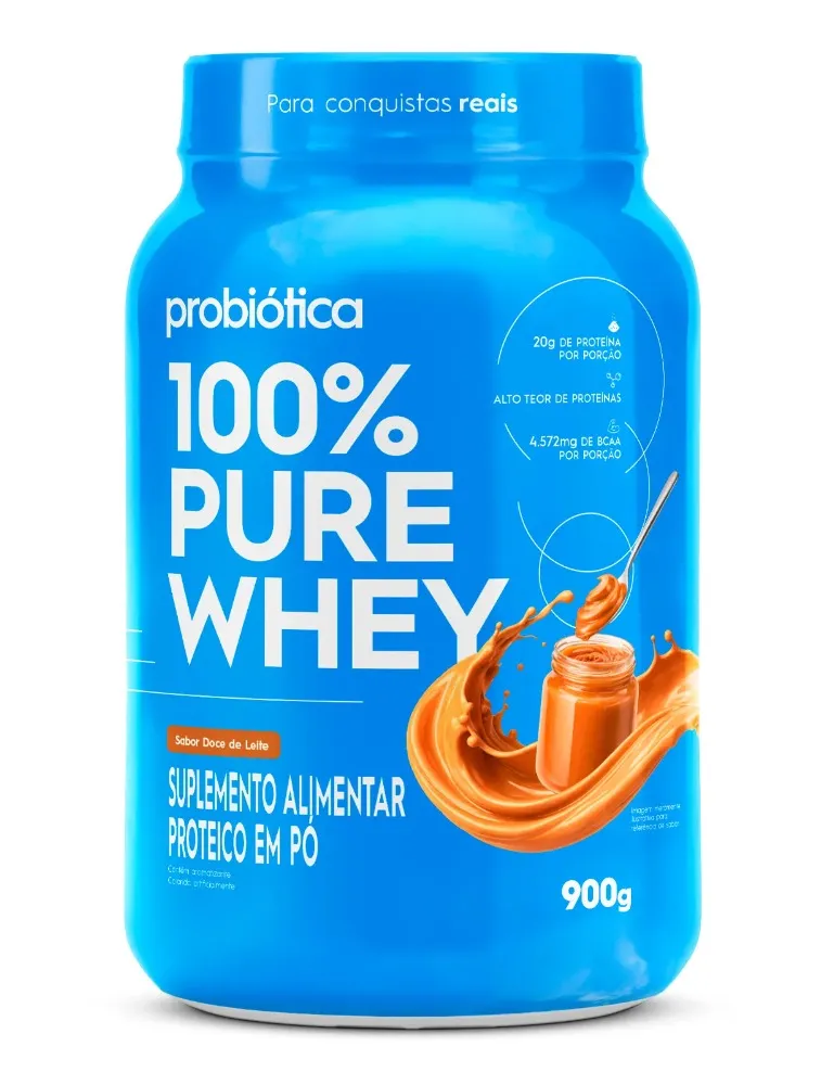 100% PURE WHEY POTE 900G DOCE LEITE PROBIOTICA
