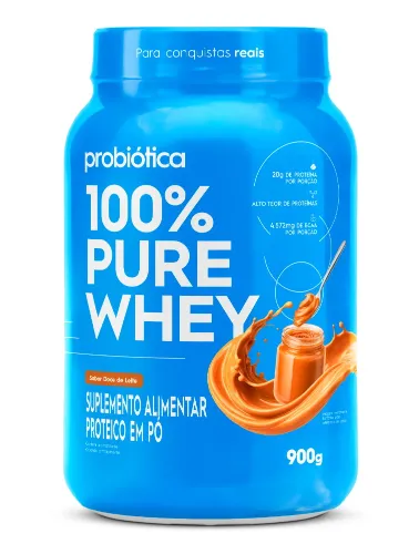 100% PURE WHEY POTE 900G DOCE LEITE PROBIOTICA