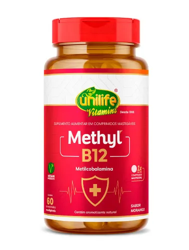 VITAMINA B12 METHYL 450MG 60 CAPS MORANGO UNILIFE VITAMINS