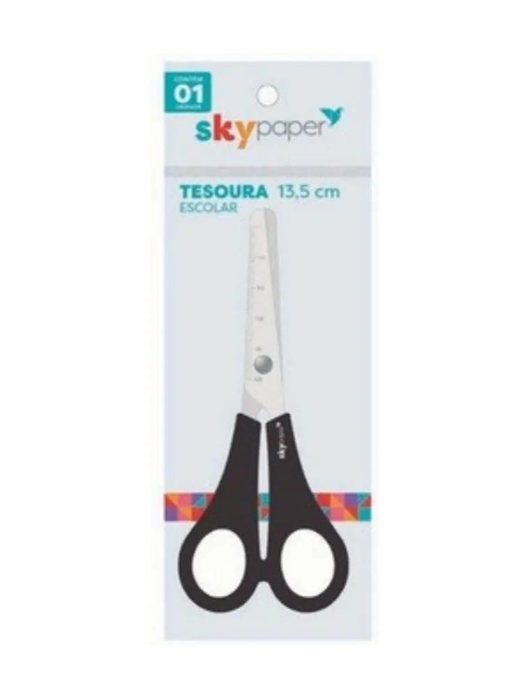 Tesoura escolar 13,5cm preta blister com 1 un sk1802