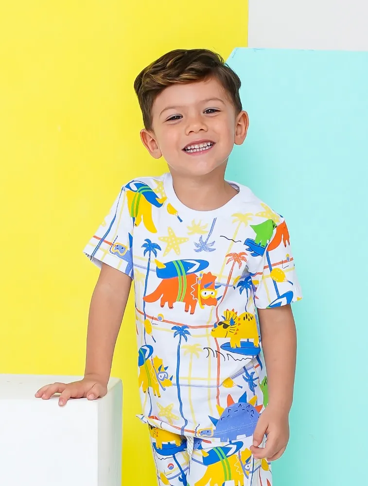 CAMISETA - DINOS NA PRAIA - BRANCO