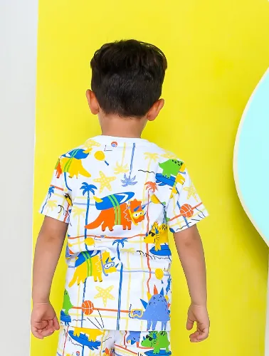 CAMISETA - DINOS NA PRAIA - BRANCO