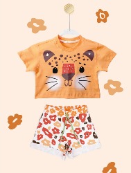 CONJUNTO - CROPPED E SHORT SAIA - ONÇA