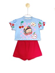 CONJ. CROPPED E SHORT SAIA LISO - LANCHE COLOR - AZUL 2102